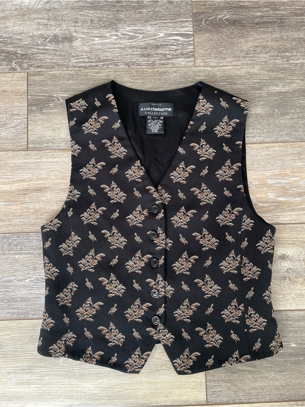 Vintage Liz Claiborne Black Floral Brocade Vest
